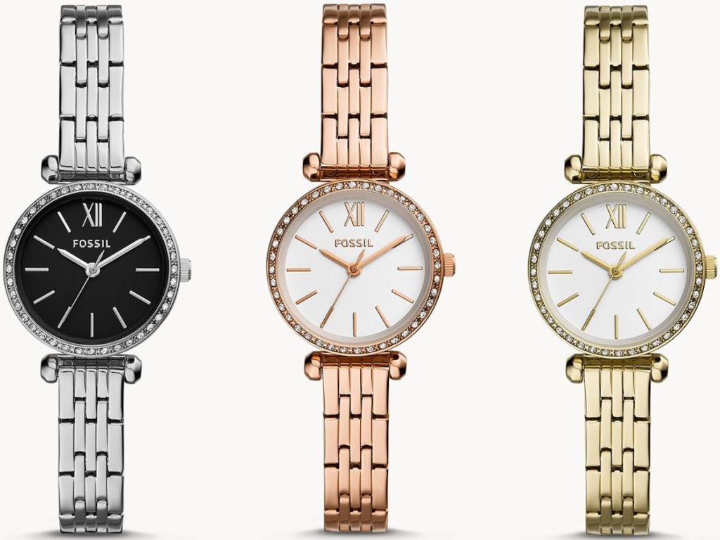 3 Fossil Mini Tillie Watches in Stainless, Rose Gold and Yellow Gold