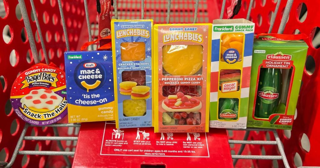 Snack Food Themed Gummy Candy Boxes at Target in cart