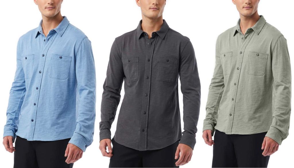 3 male models wearing long sleeve button down shirts