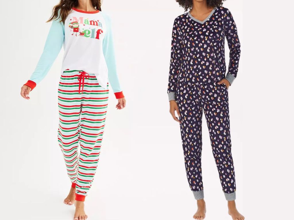 Cuddle Duds Women's Mama Elf Pajama Set and Cuddl Duds Women's Velour Fleece V-Neck Pajama Sleep Set