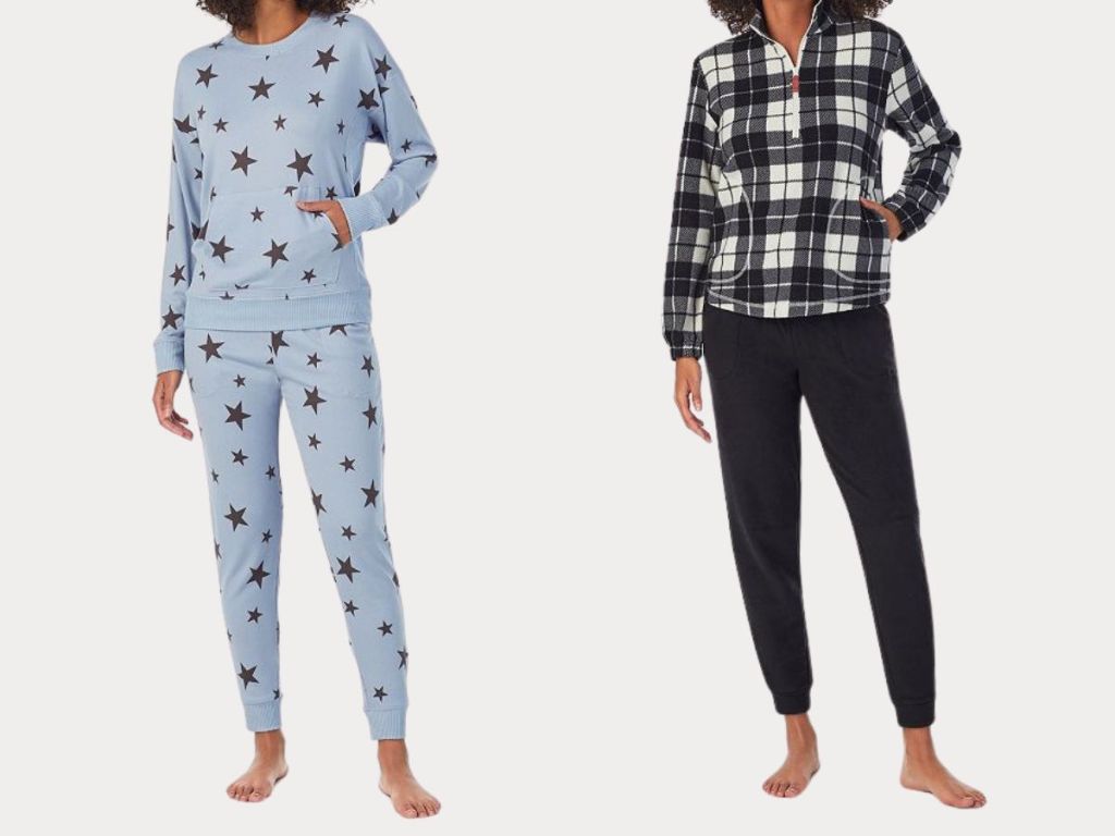 Cuddl Duds Women's Sweater Knit Kangaroo Pocket Pajama Sleep Set and Cuddl Duds Women's Fleece Mockneck Zip Pajama Joggers Set