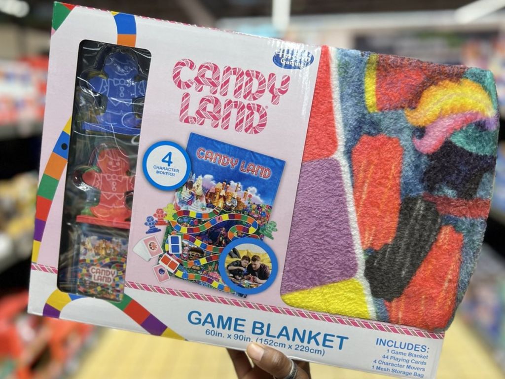 Candy Land 60" x 90" Game Blanket w/Game Pieces & Mesh Storage Bag 