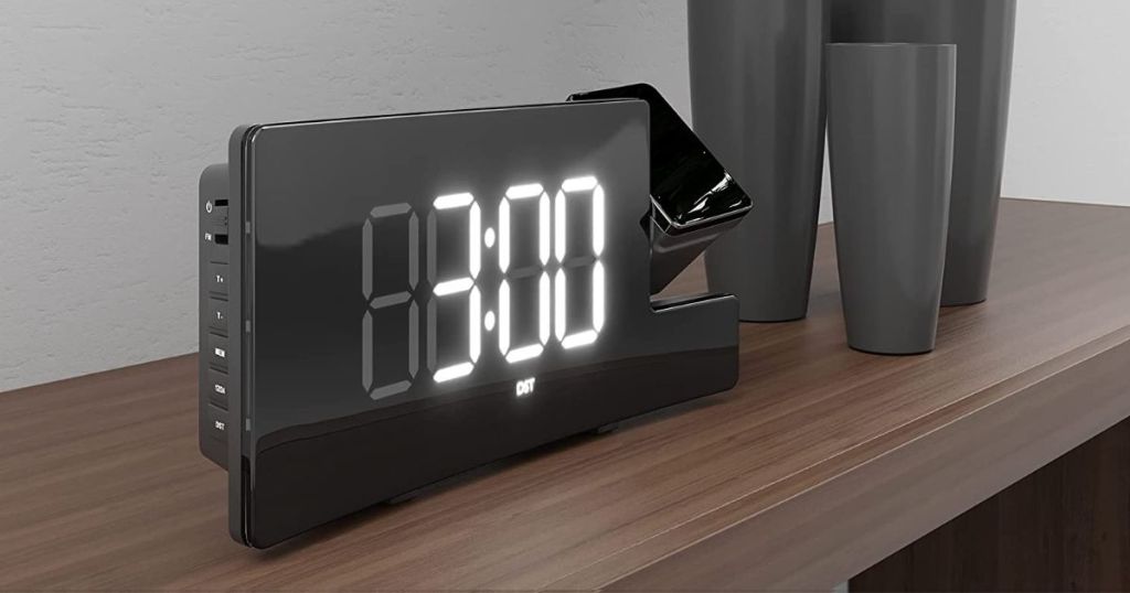 Alarm clock on a dresser