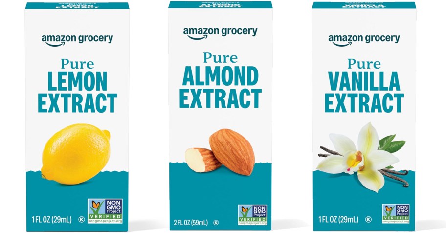 boxes of lemon, almond, and vanilla extracts