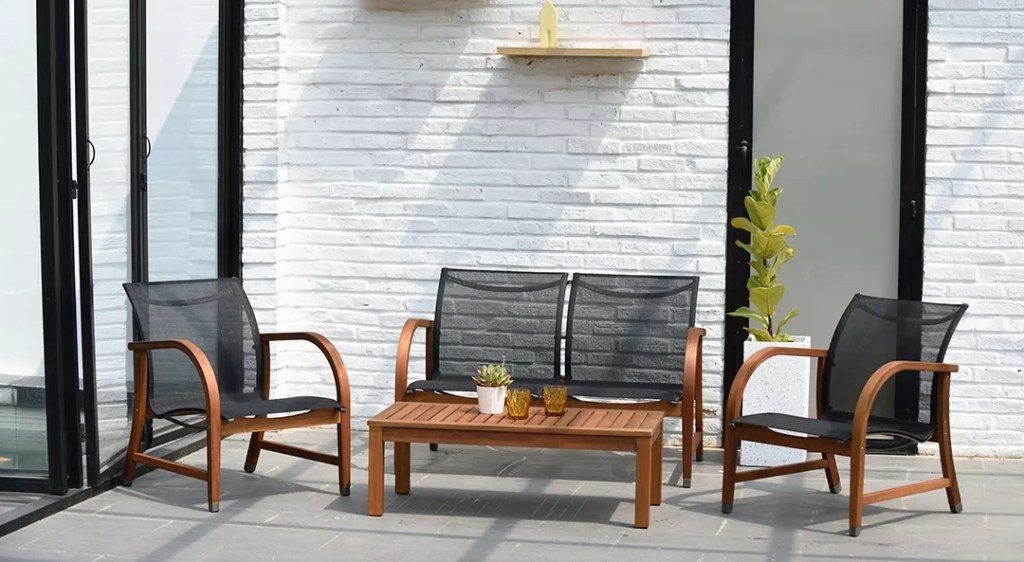 Wood patio set with mesh backing 