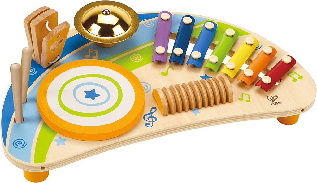 wooden percussion toy with bells and colors