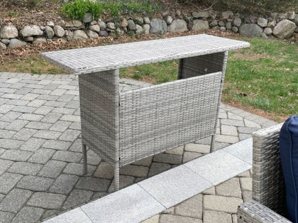gray outdoor bar on patio