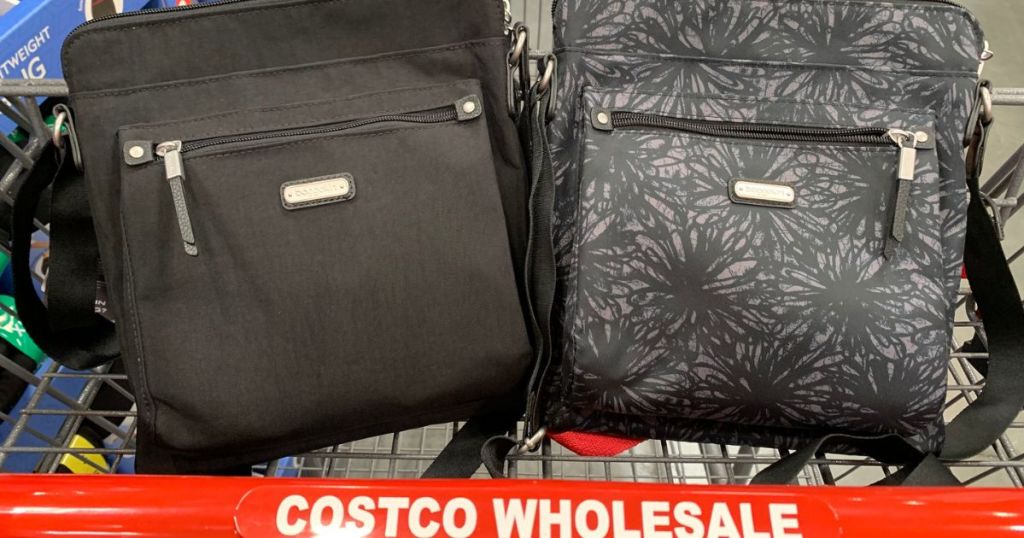 Two Baggallini Go Bagg in the front basket of a Costco shopping cart