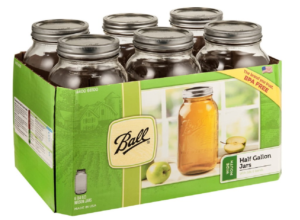 Ball Wide Mouth 64oz Half Gallon Mason Jars with Lids & Bands 6 Pack