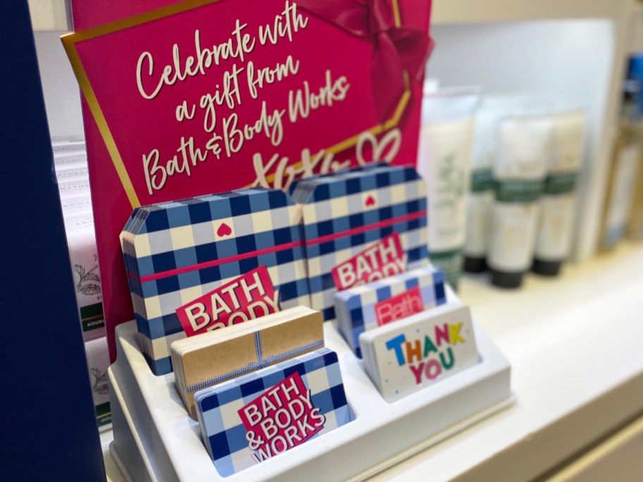 display of bath & body works gift cards in store
