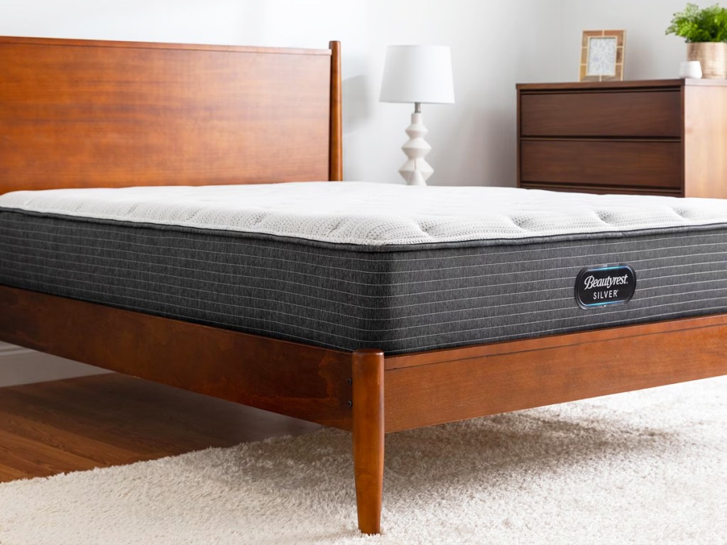 beautyrest mattress on a wood bed frame