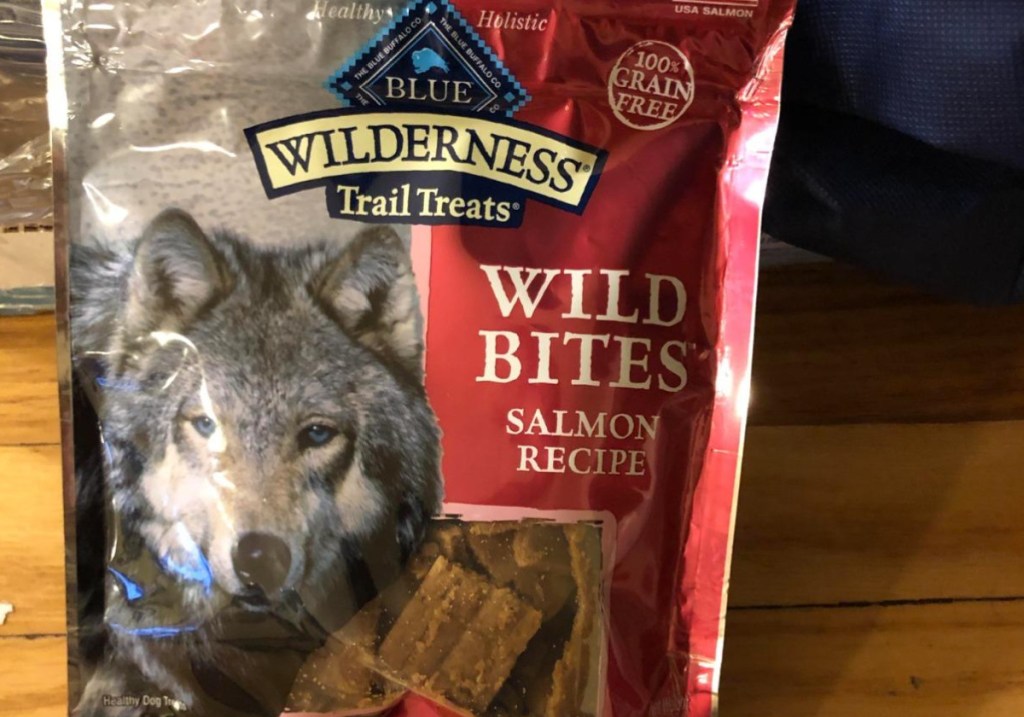 Blue Buffalo Wilderness Trail Treats Wild Bites Dog Treats on the floor