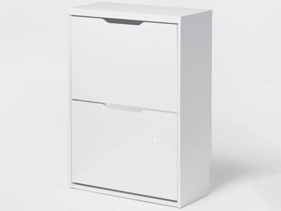 Brightroom-Laminate-Pivot-Open-Shoe-Cabinet-2 خزانة تخزين الأحذية المستهدفة تم شحنها بمبلغ 48 دولارًا فقط (60 دولارًا أمريكيًا) |  قم بتنظيم خزانتك أو غرفة الطين!