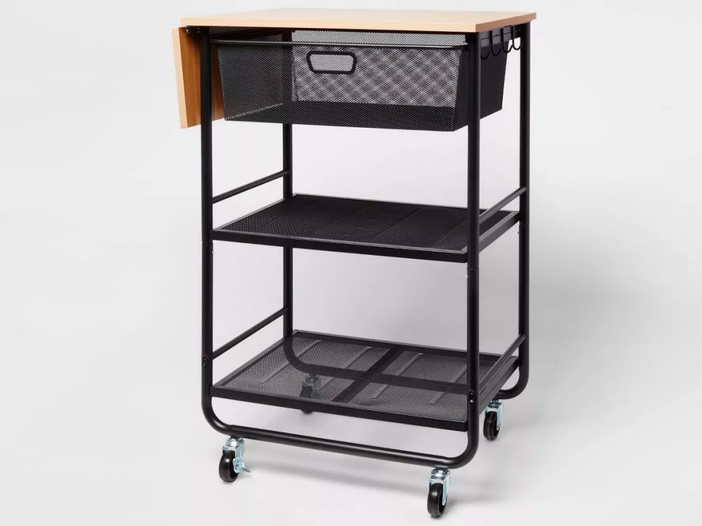 Brightroom Metal Storage Cart with Mesh Drawer and Wood Top