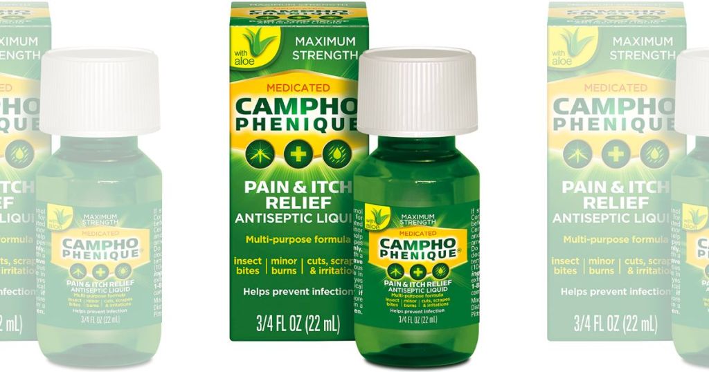 stock image of a Campho phenique bottle and its packaging