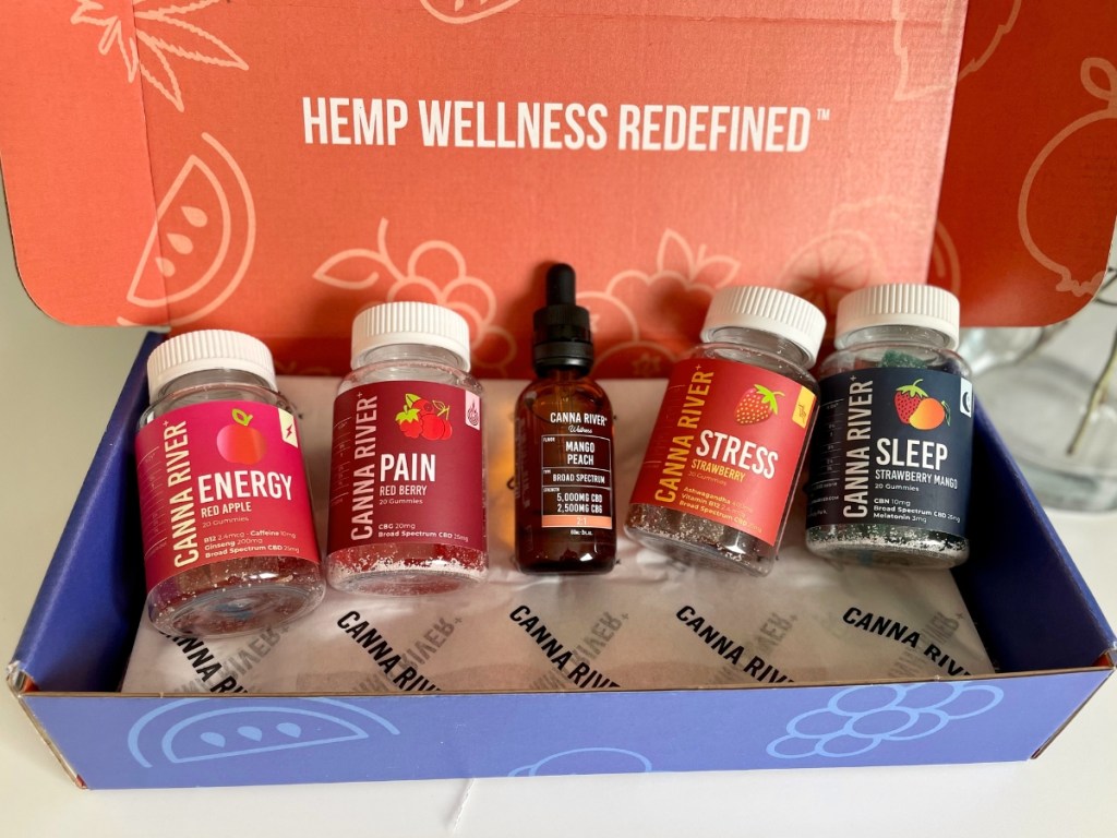 Canna River CBD products on a box on a table