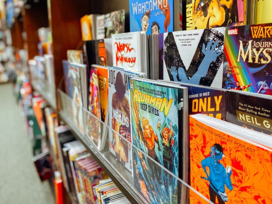 comic books on a store shelf