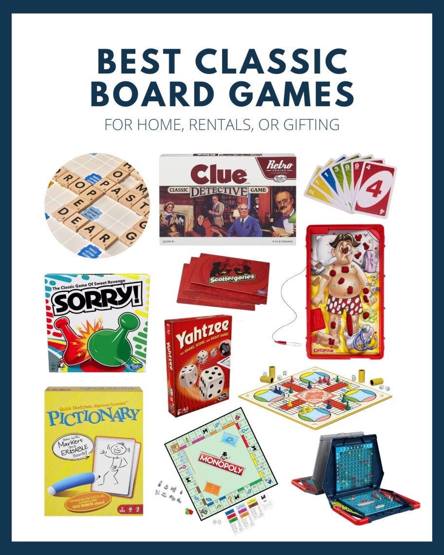 collage graphic of various classic board games