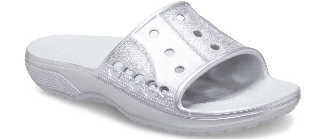 silver crocs slide sandal