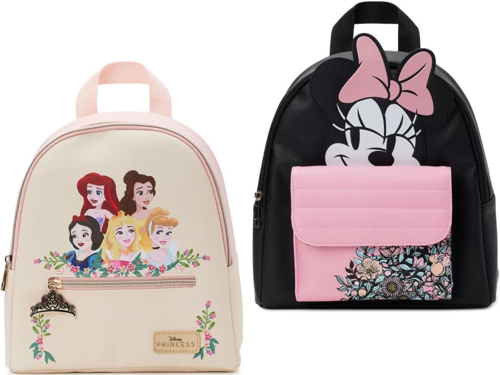 Two mini backpacks, one with Disney Princesses and one with Minnie Mouse