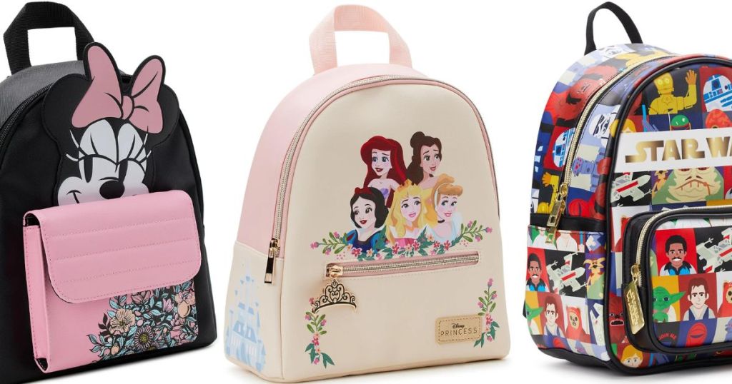 3 Disney Mini Backpacks featuring Minnie Mouse, Princesses, and Star Wars Characters