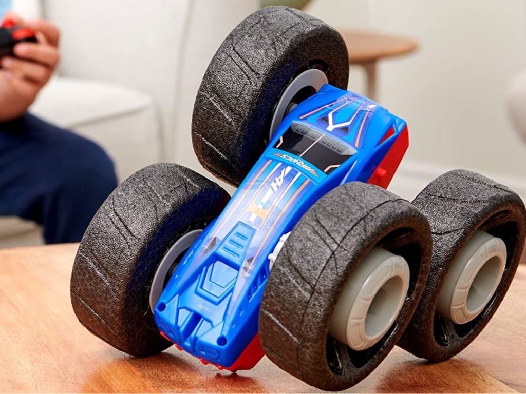 blue remote control car with big tires