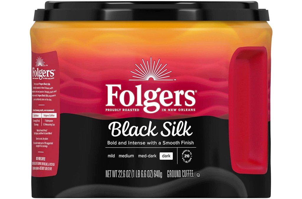 canister of Folgers Black Silk coffee