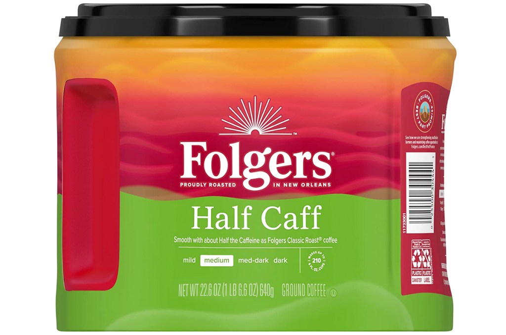 canister of Folgers Half-Caff coffee