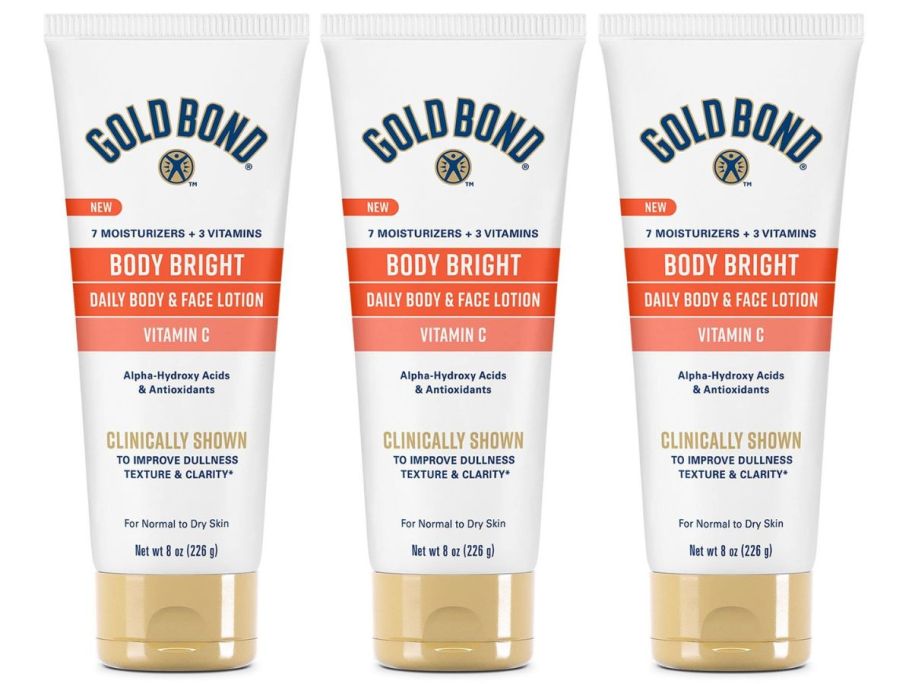 3 Gold Bond Body Bright Body & Face Lotion tubes