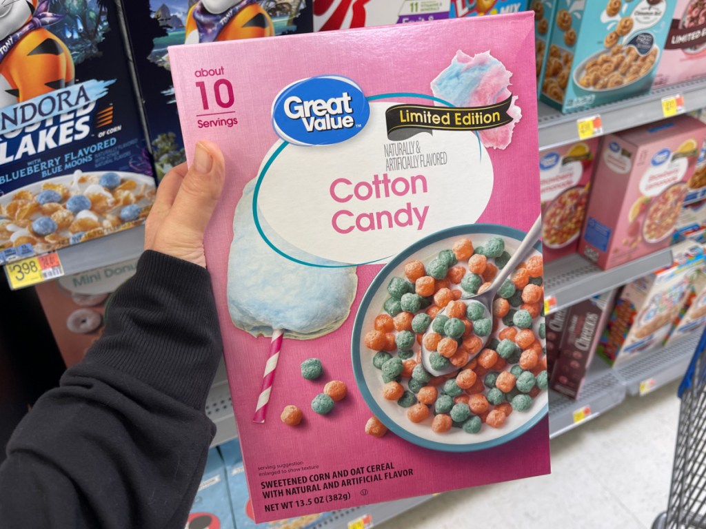 cotton candy cereal in a box in a store
