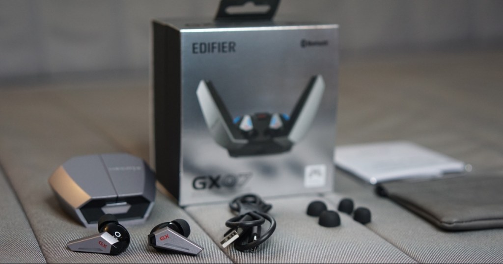 HECATE by Edifier GX07 Bluetooth Earbuds contents next to box