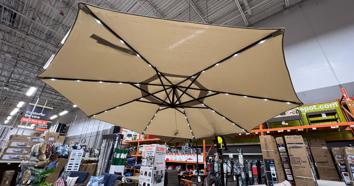 Hampton Bay 11 ft. Cantilever Solar LED Offset Outdoor Patio Umbrella