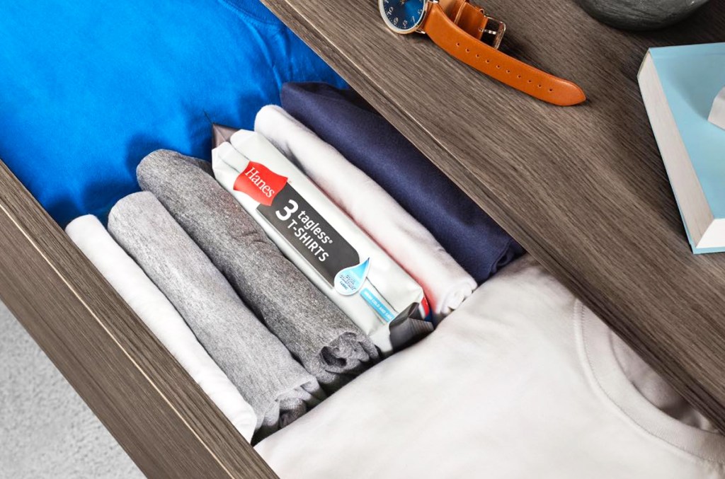 folded t-shirts in drawer