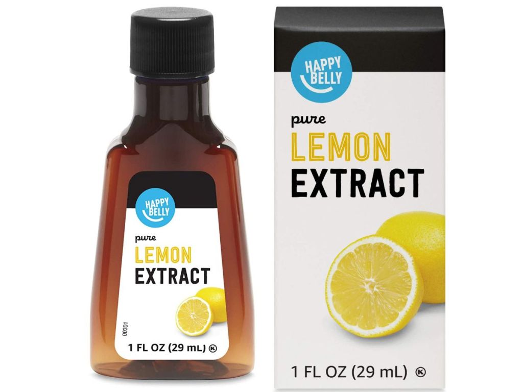 A bottle of lemon extract with its box