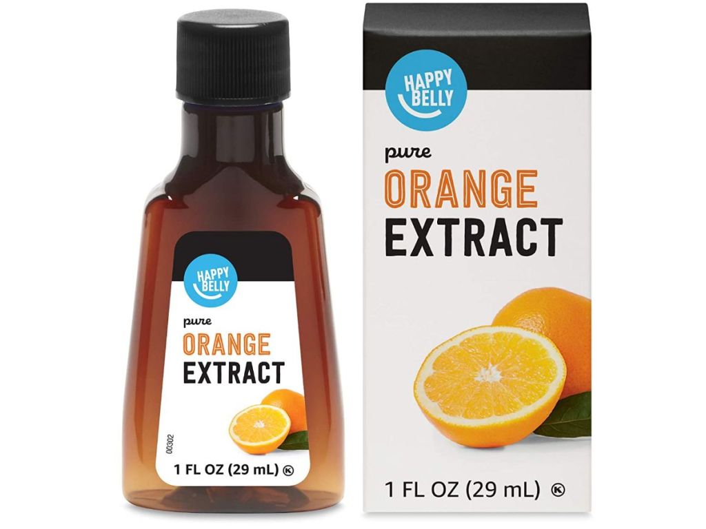 A bottle of orange extract with its box