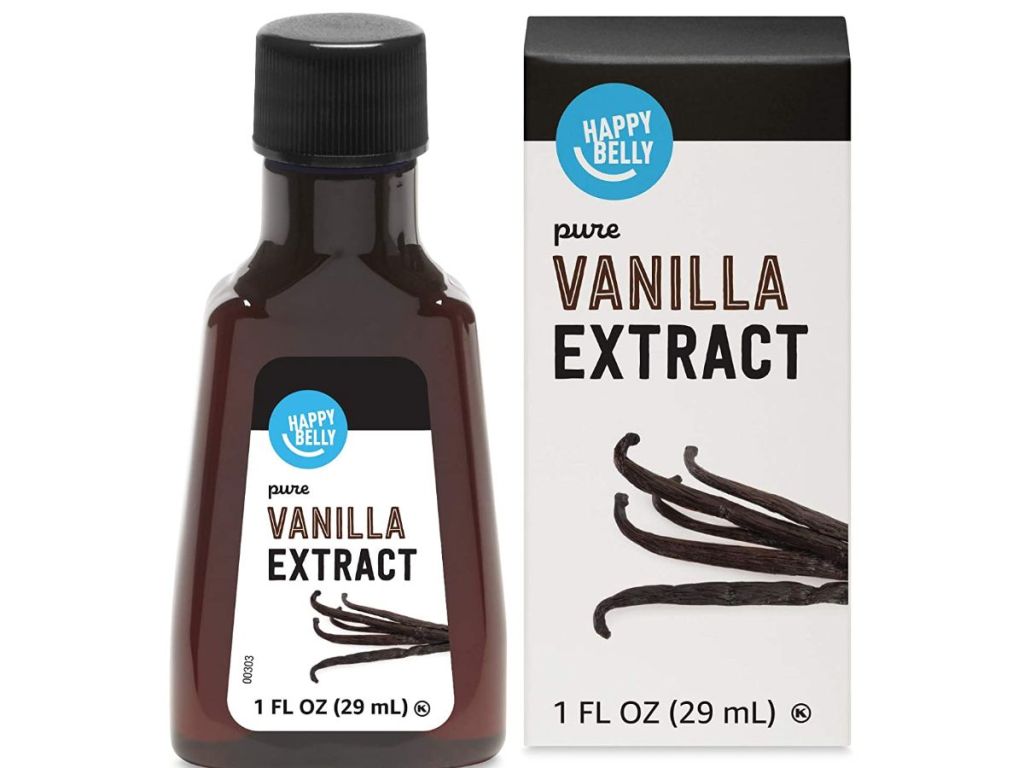 A bottle of vanilla extract with its box