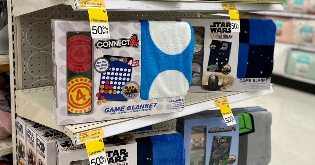 hasbro game blankets with clearance tags in store 