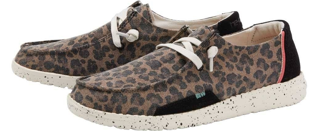 Pair of leopard print Hey Dude shoes