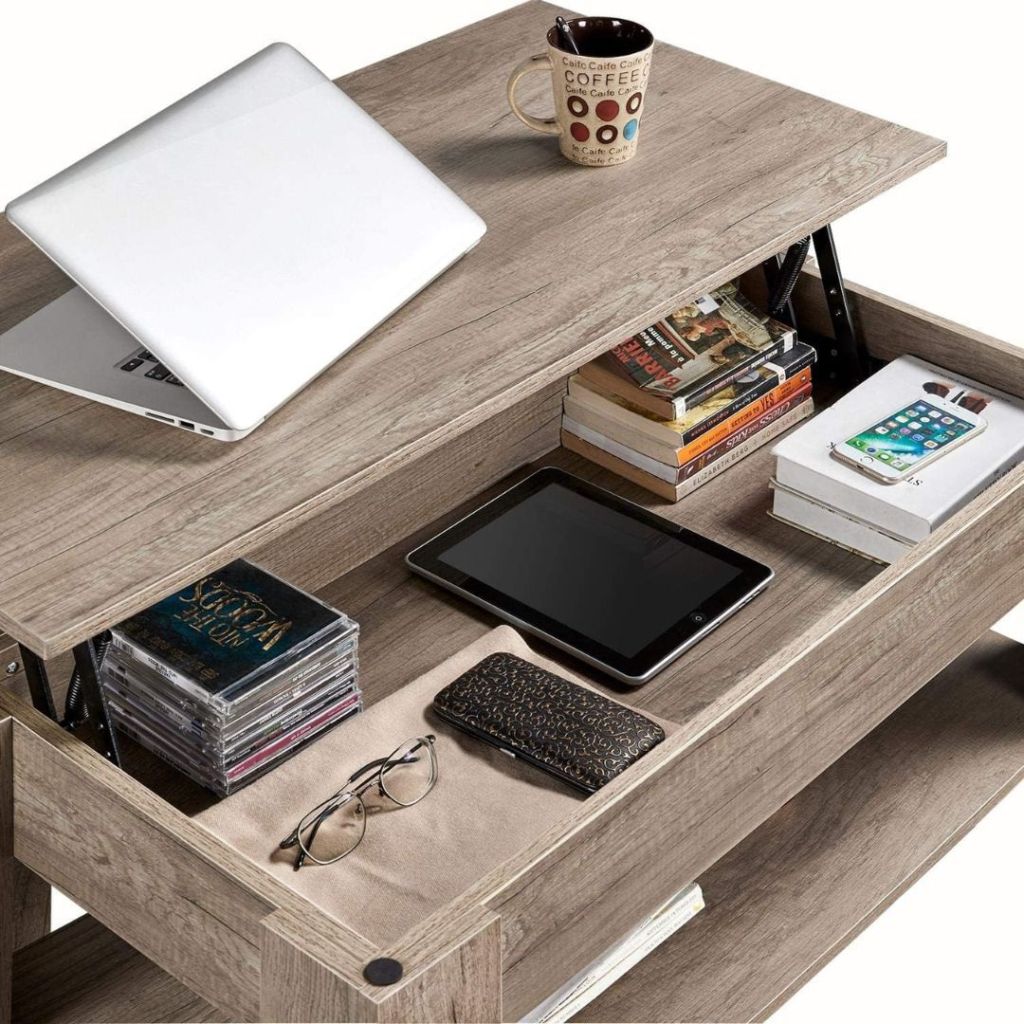 Yaheetech Lift-Top Coffee Table with Hidden Storage in Grey - inside storage shown