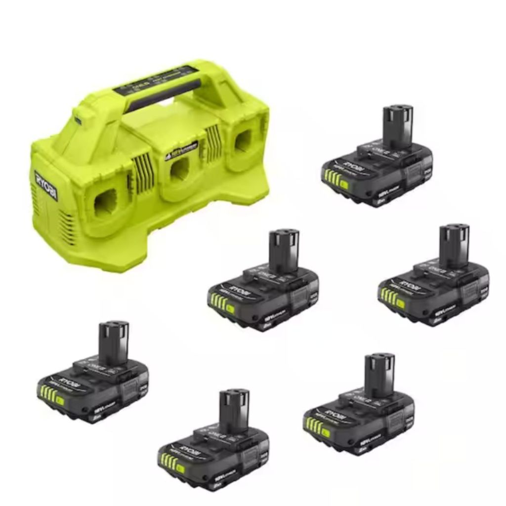 ONE+ 18V Lithium-Ion 2.0 Ah Compact Battery (6-Pack) with 6-Port Charger 