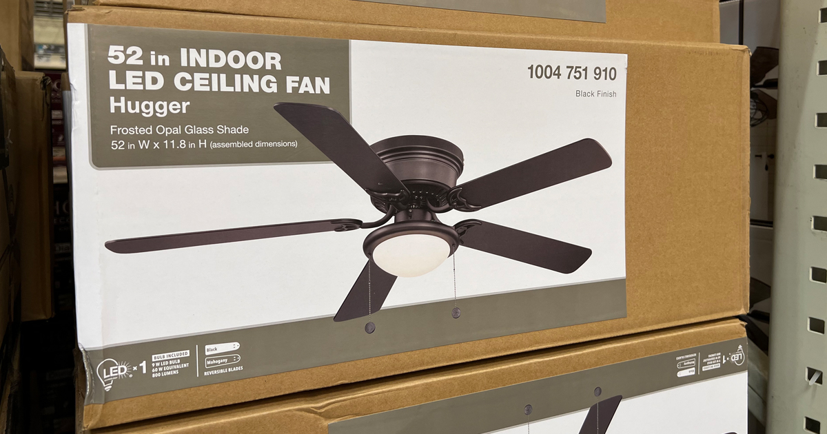 Hugger 52 in. LED Indoor Black Ceiling Fan with Light Kit