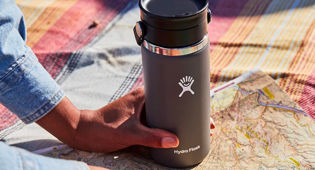 Hydro Flask bottle with wide mouth and flexible sip cap in stone