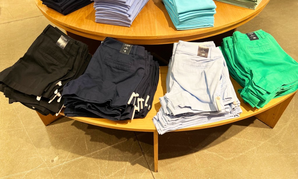 display table of women's shorts