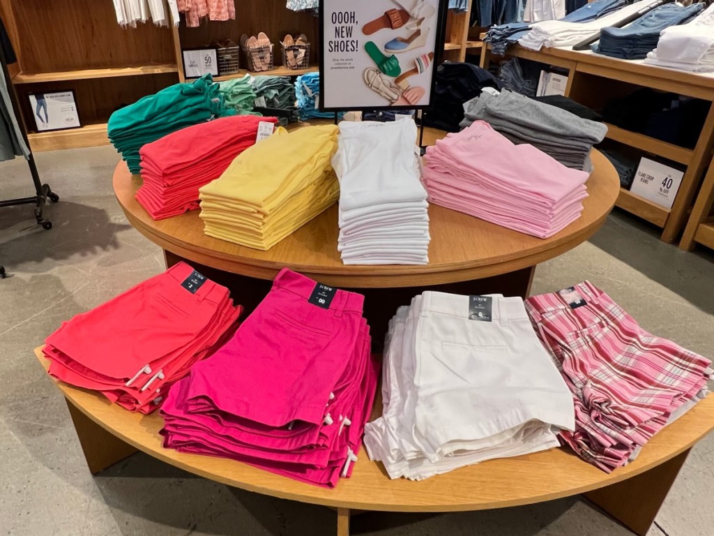 J Crew Womens Tees and Shorts in store display