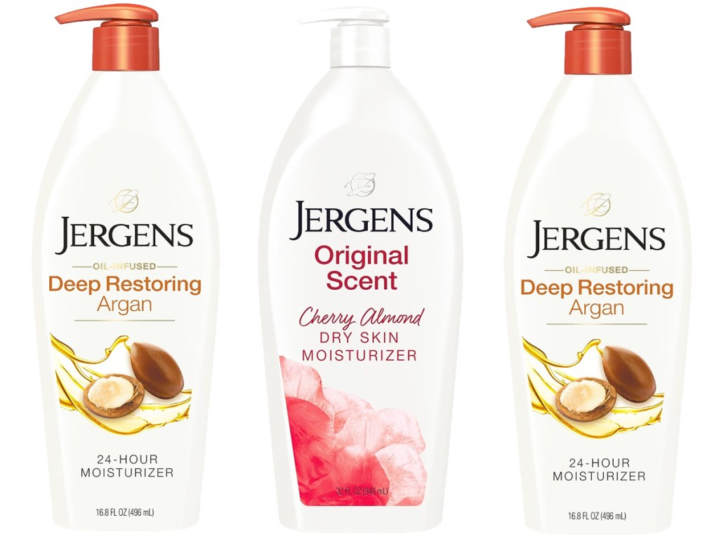 three bottles of jergens lotions