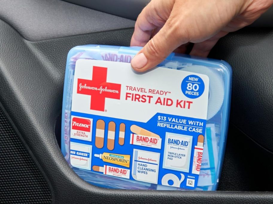 Johnson & Johnson First Aid Kit 80 Pieces in a car
