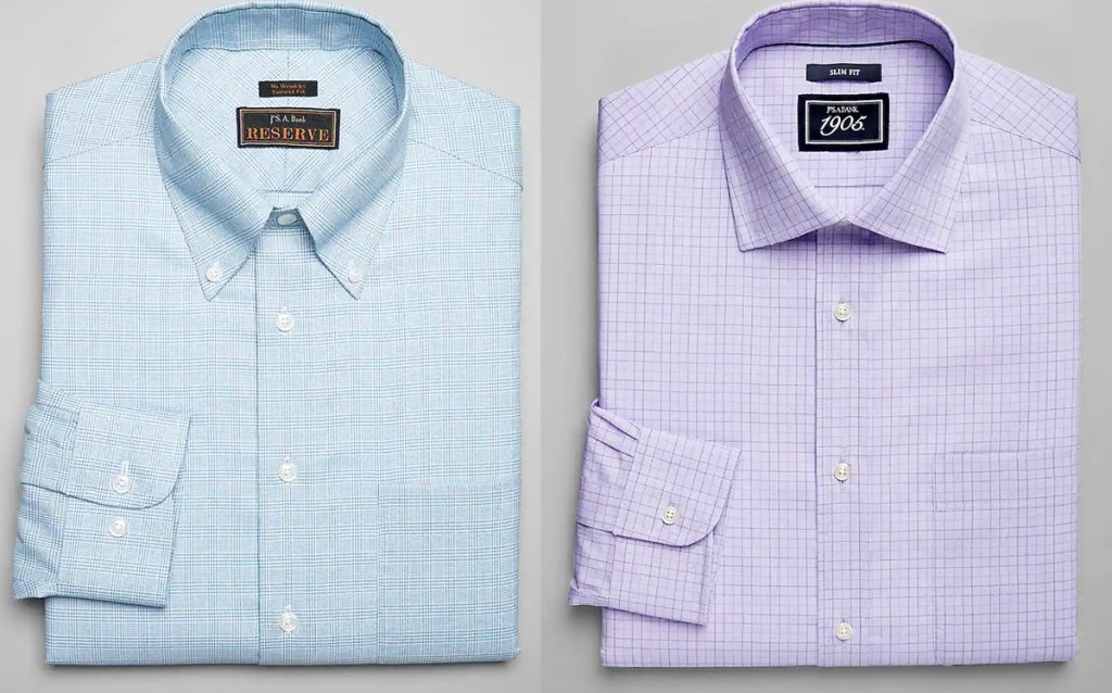 folded blue and purple dress shirts