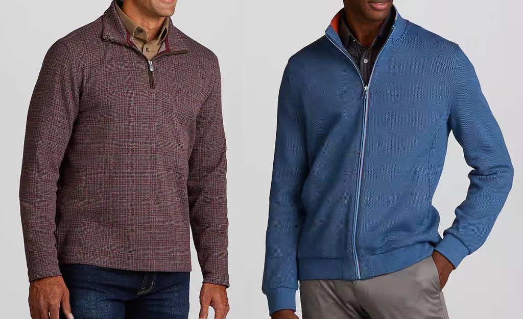 two men in red and blue sweaters