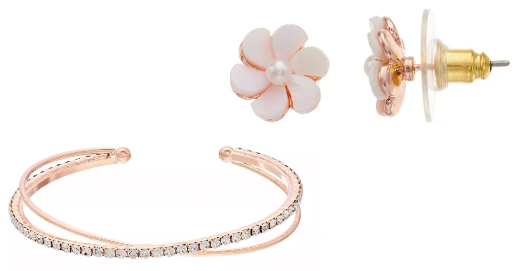 Lauren Conrad Cuff Bracelet and Mother of Pearl Earrings