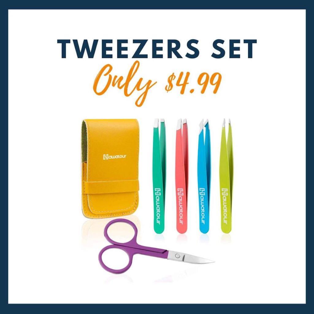 graphic with stock photo of tweezers on white background
